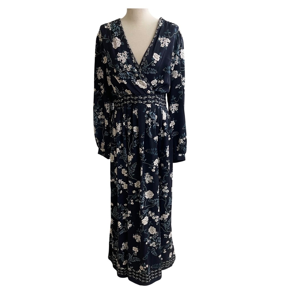 NWT Gal Meets Glam Navy Blue Floral V-Neck Long Sleeve Maxi Dress jade Size 10